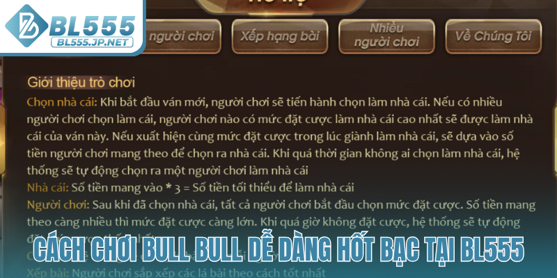 Cách chơi Bull Bull dễ dàng hốt bạc tại BL555