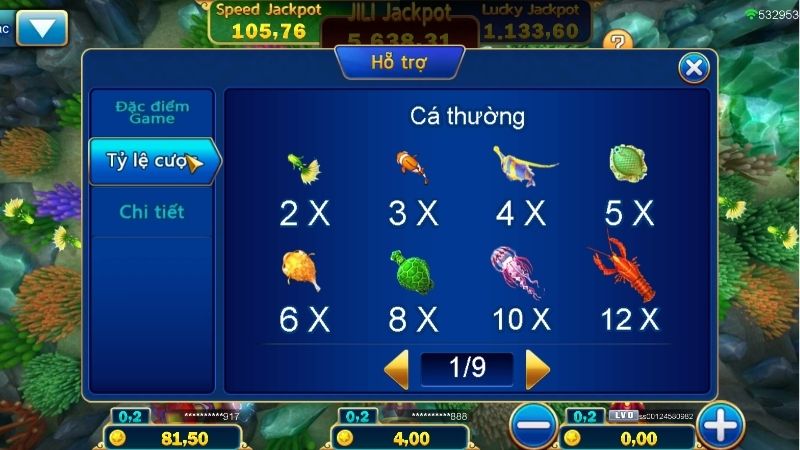 Hệ thống thưởng có trong game JILI Jackpot đánh cá
